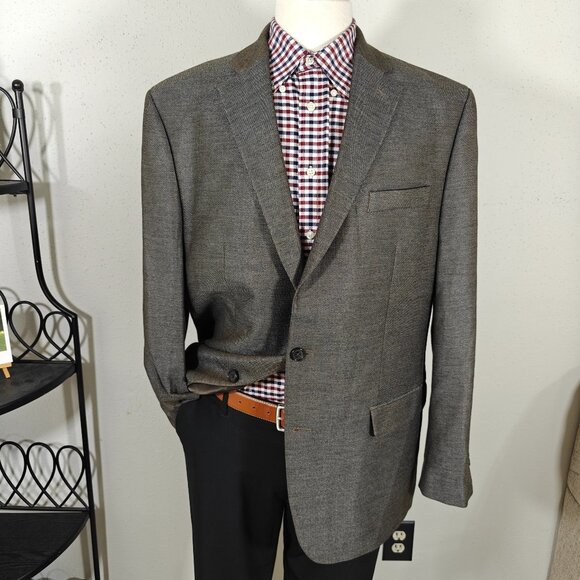 Lauren Ralph Lauren Mens Sport Coat Blazer Two Button Brown Gray Herringbone 44L - Picture 1 of 15